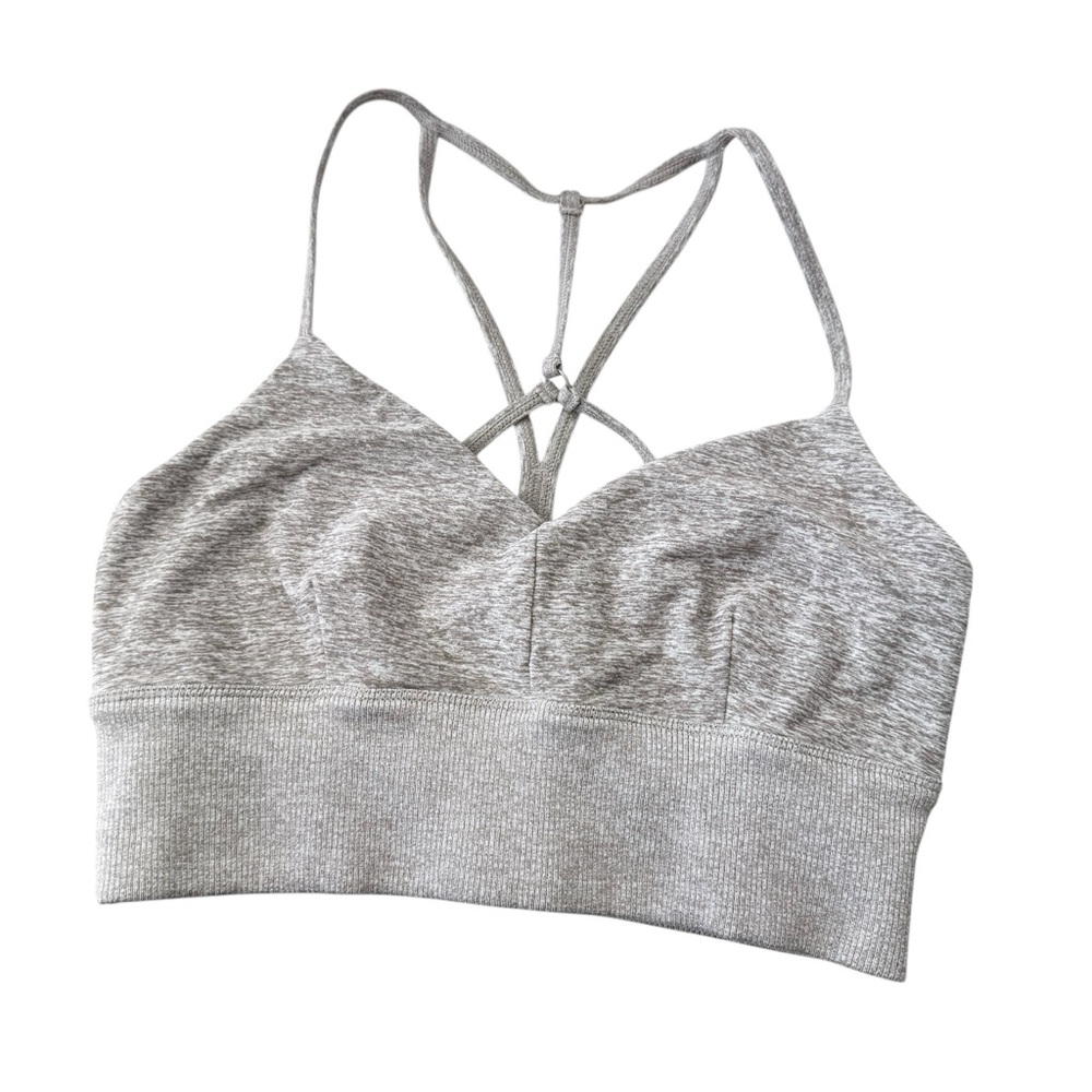 ALO Yoga Alosoft Lavish Heather Gray Strappy Sports Bra, M